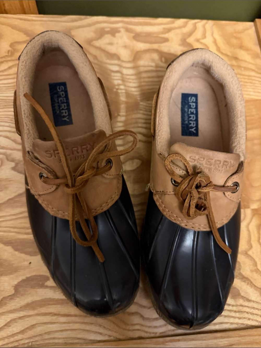 Sperry Two-Tone Black and Tan Waterproof Duck Shoes